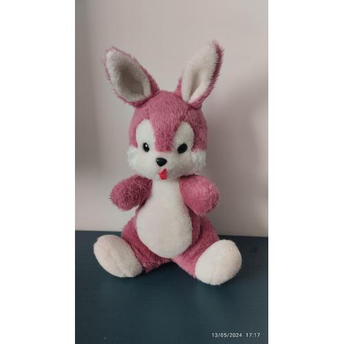 Vintage Peluche Lapin Rose Foncé Assis Nounours