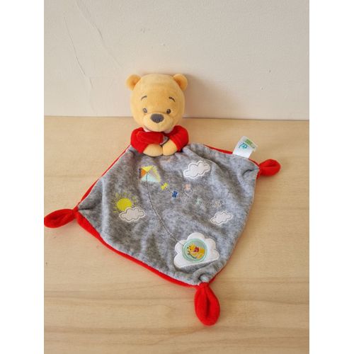 Doudou Ours Winnie L'ourson Rouge Gris Disney