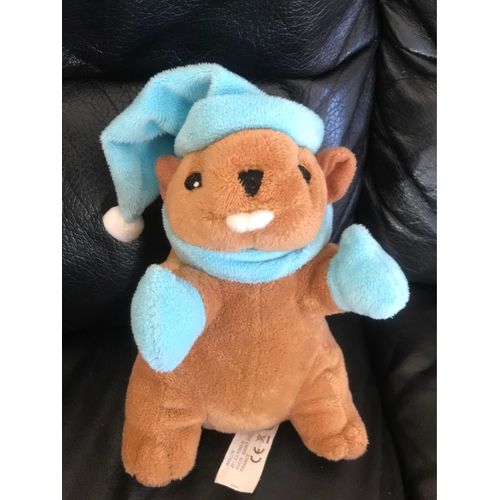 Doudou Peluche Marmotte 18cm Avec Écharpe Bonnet Bleu  Et Gants Imagin