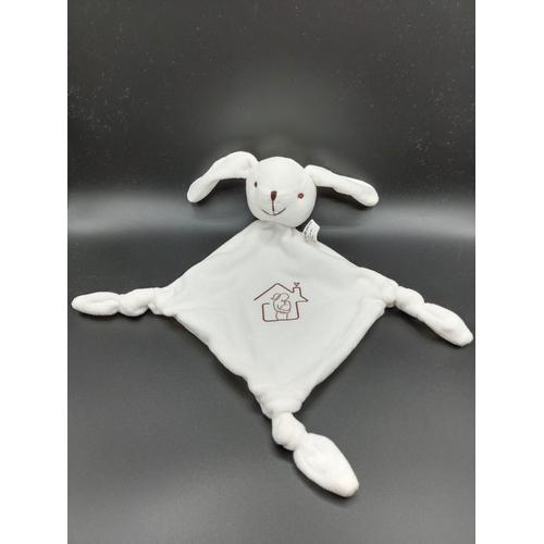 Doudou Lapin Plat Blanc - Losange - Po Box - Flocage Maison Maman Bébé