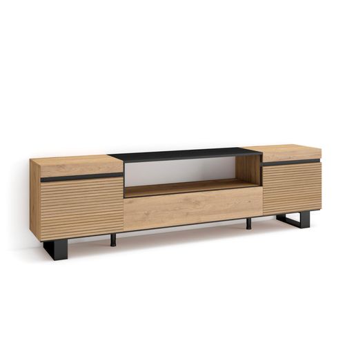 Meuble Tv | Banc Télé  | Grand Espace De Rangement | 200x57x35cm | Pour Les Tv Jusqu'à  80'' | Design Industriel | Style Moderne | Chêne