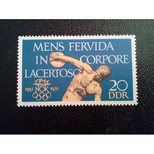 Timbre Allemagne / Rda Yt 1350 Lanceur De Disque De Myron, Badge De Nok, Broche De P. De Coubert 1971 ( 071112 )