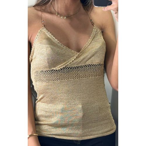 Débardeur Taupe Brillant Avec Dentelle Et Perles - Taille Unique Du 36 Au 42