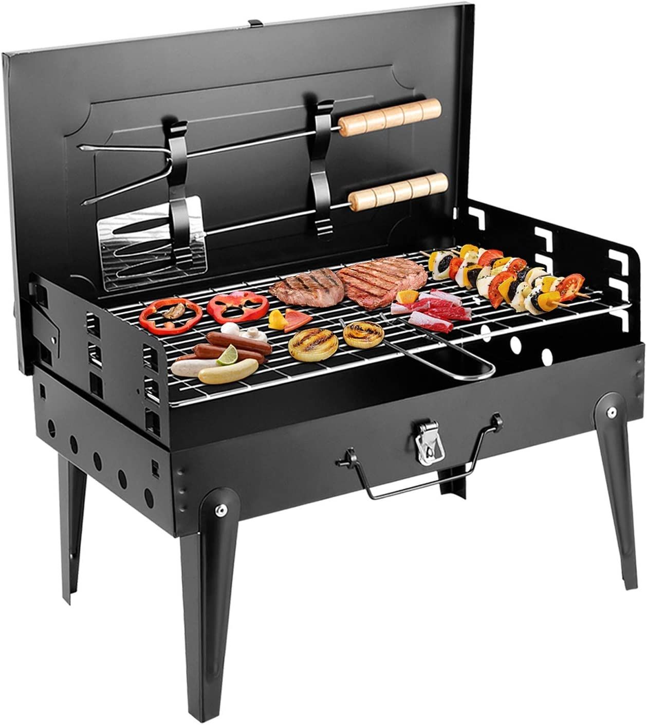 Mini Barbecue Charbon Inox Noir, Grill Portable BBQ Pliable Jardins, Camping