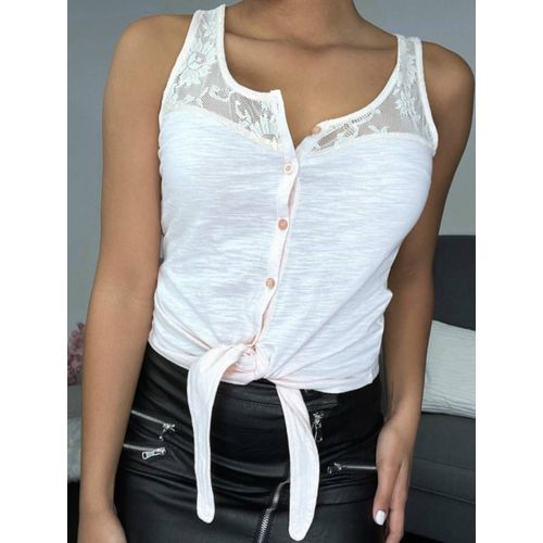 Débardeur Rose À Dentelle Et Noeud - Taille M/L