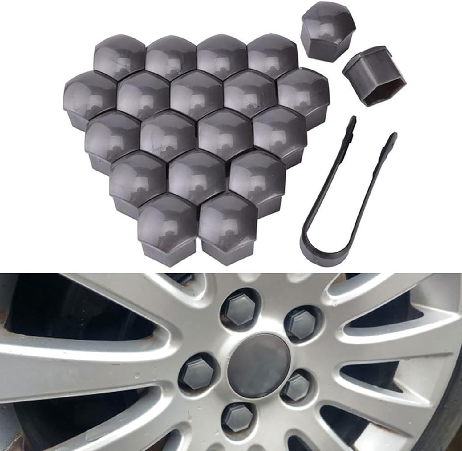 B/Grey Capuchons D'écrou de Roue Voiture pour Peugeot 301 308 408 508, Couvre-écrous Couvre-verrous Hexagonal Antipoussière Protection de Ecrou Outils Démontage Auto Accessoires,B/Grey-19mm