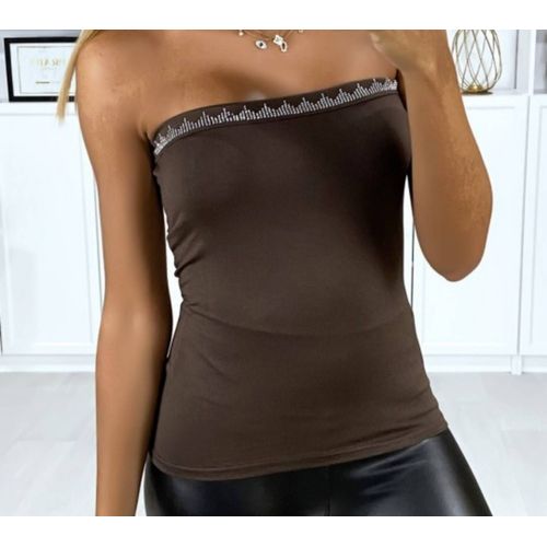 Bustier Marron Avec Strass - Taille Unique Du 36 Au 42