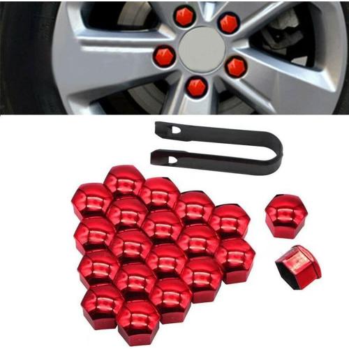 Red Voiture Cache-écrous De Roue Pour V-W Golf 5 Golf6 R Scirocco Sagitar Passat Polo, Capuchons Ecrou Bouchons Protecteurs D'éCrou Couvre Couverture De Jante Vis Enjoliveur avec Outil Demontage