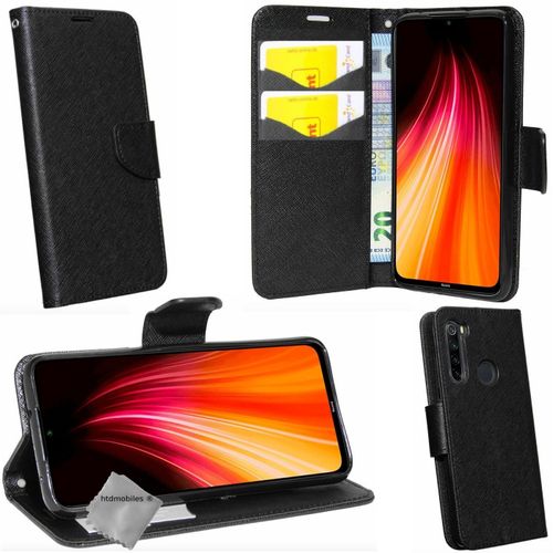 Housse Etui Coque Pochette Portefeuille Pour Xiaomi Redmi Note 8t + Verre Trempe - Noir / Noir