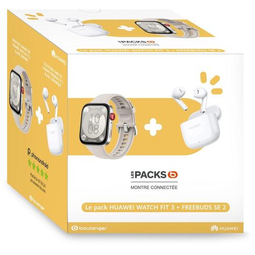 Montre Connectée Huawei Pack Watch Fit3 Crème+Freebuds Se 2blanc