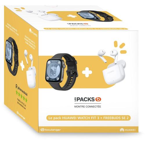 Montre Connectée Huawei Pack Watch Fit3 Noir+Freebuds Se 2 Blanc