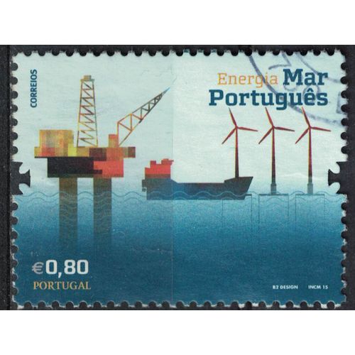 Portugal 2015 Oblitéré Used Energie Mer Portugaise Plate-Forme Pétrolière Navire Éoliennes Su