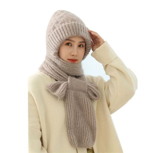 Cagoules En Acrylique Doubl¿¿Es De Peluche Pour Femmes, ¿¿Charpe ¿¿ Capuche, Chapeau Coupe-Vent, Protection D'oreille Int¿¿Gr¿¿E, Casquette D'hiver ¿¿ La Mode-C