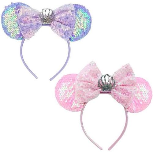 2 Couleurs 2 Pièces Noeud À Paillettes Bandeaux, Oreilles De Souris De Bande Dessinée Sur Bandeau Pour Filles Femmes, Animal Bandeau Pour Enfants Adultes Fête Halloween Noël Bandeau Costume