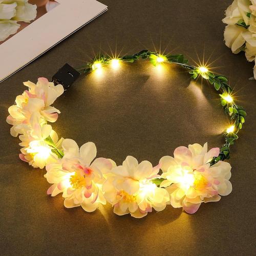 Couronne De Fleurs Lumineuse - Accessoires Pour Cheveux - Coiffe De Fête Pour Femmes Et Filles (Violet)