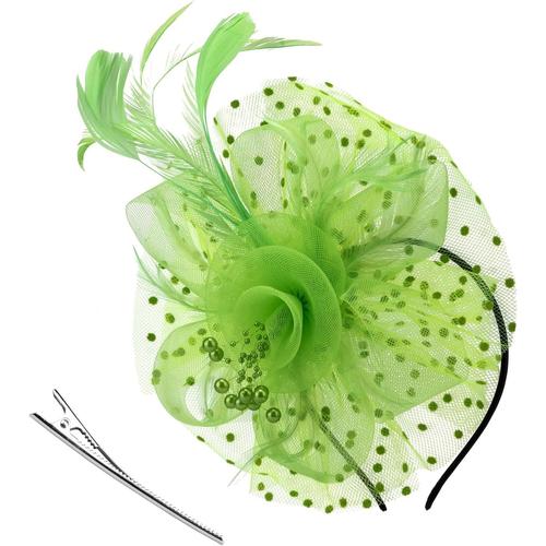 03-Pea Green Fascinator Chapeau Plume Mariage Dames Day Bandeau Et Clip Cocktail Tea Party Chapeau Pour Fille Et Femmes