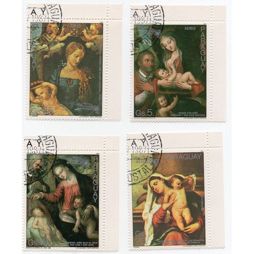 Paraguay- Lot De 4 Timbres Oblitérés Poste Aérienne- Tableaux- Nativité