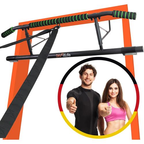 Noir, Vert Barre De Traction Pour Cadre De Porte Sans Vis | Pull Up Bar Doorway | Barre De Porte Pour La Musculation | Entraîneur Du Dos À Suspendre | Avec Sangle D'entraînement | Pour Porte