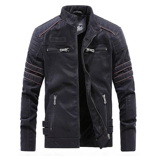 Blouson Hiver Simili Cuir Homme Doublé Polaire Veste Zippee Chaude Fashion Col Montant