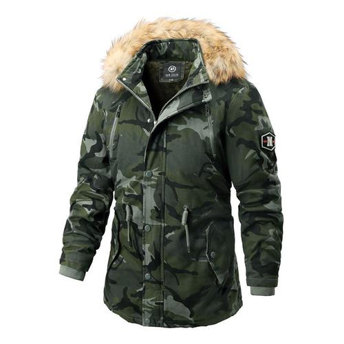 Parka Camouflage Homme Hiver Capuche Fausse Fourrure Mi-Longue Chaude Epaisse