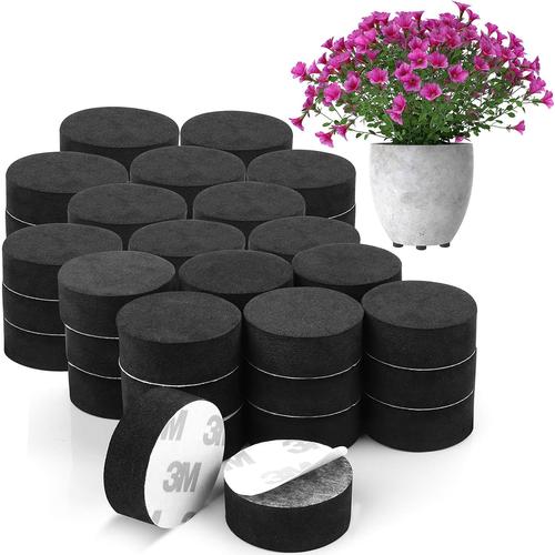 Noir Pied Pot De Fleur Invisible (Lot De 50) - Pied Caoutchouc Noir Pour Surélever Les Plantes - Tampon Auto-Adhésif Pour Pots Moyens Et Grands - Rehausseur Plantes Extérieures Et Intérieures