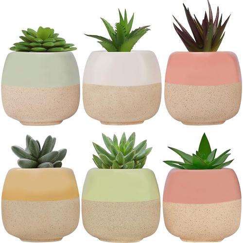 Mini Cache Pot En Céramique (Lot De 6) - L6 X H5,5 Cm - Pot Cactus Et Fleur Avec Trous De Drainage - Maison, Bureau, Intérieur, Extérieur Et Jardin - Pot De Cactus Et Succulentes