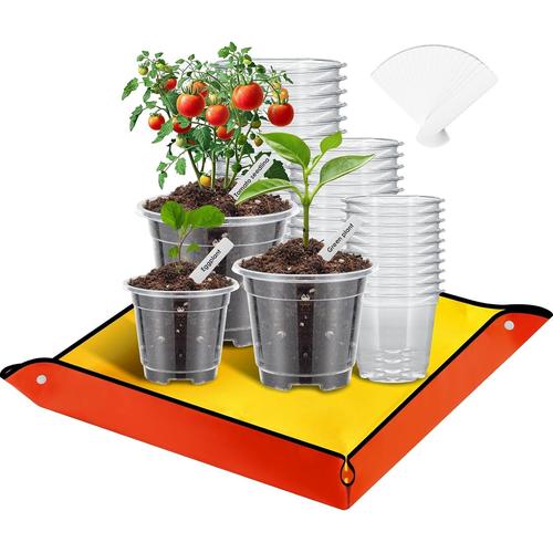 Transparent Godets Pour Semis Avec Tapis De Rempotage, 30 Pièces 8.9cm 10.2cm 12.7cm Pots De Fleurs Avec Trou De Drainage, Pots Semis Plastique Avec Etiquette Pour Intérieur, Extérieur, Jardin