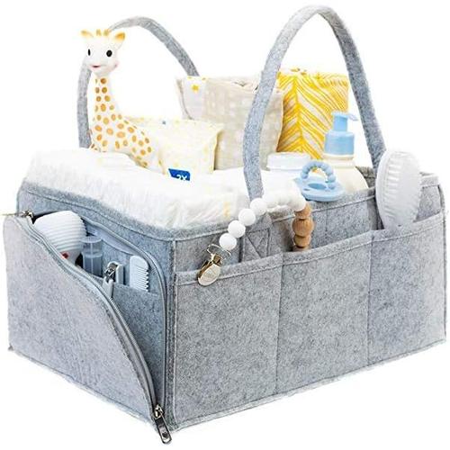 Gris Panier de Rangement pour Bébé, Organisateur de Couche Pliable,Panier de Rangement avec Compartiment Amovible,pour Chambre de Bébé, Crèche, Voyage en Voiture