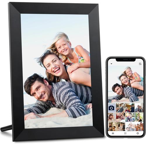 Noir Cadre Photo Numérique WiFi 10.1 Pouces IPS à écran Tactile HD, Rotation Automatique, Configuration Facile pour Partager des Photos et des Vidéos, Smart Montage Mural, Noir