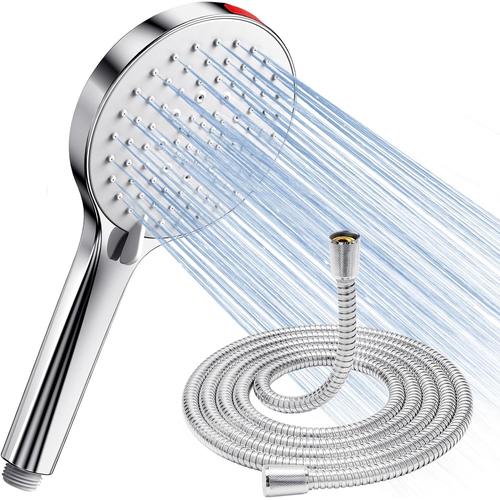 1*Pommeau de Douche avec Tuyau Pommeau de Douche avec Tuyau Haute Pression - Pommeau de douche Economie Deau Anti Calcaire Douche à effet pluie avec 5 types,Jet puissant encastrable pour carrelage de