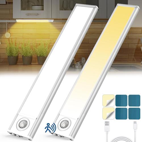 Reglette Led Cuisine Sans Fil Usb Rechargeable Lampe De Placard 6500k Led Cuisine Sous Meuble Magnétique Dimmable À Détecteur De Mouvement Pour Placard Escalier Cuisine (20cm*2 Pack)