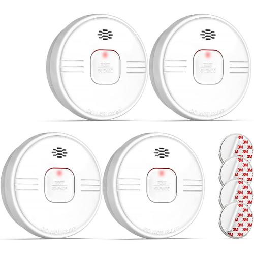 Batterie de dix ans Détecteur de fumée, Détecteur d'incendie de 10 Ans, Détecteur d'incendie avec Pile au Lithium intégrée de 10 Ans, Alarme Incendie avec Bouton Test, Certifié en 14604, 4 pièce