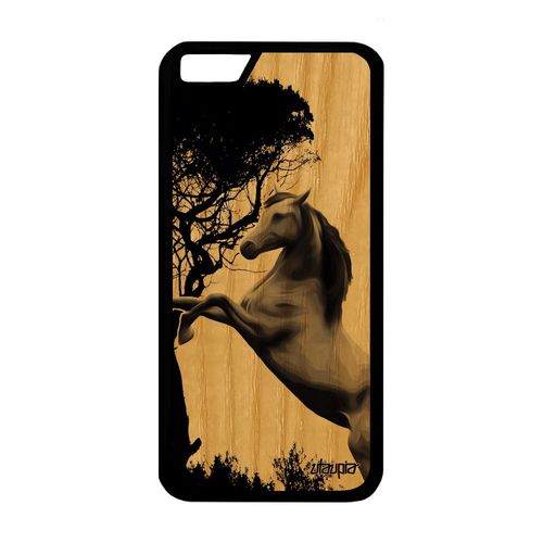 Coque Bois Veritable Pour Iphone 6 6s Silicone Cheval Animal Case Nature Arbre 32 Go Design Noir Poney Poulain Animaux Rigide