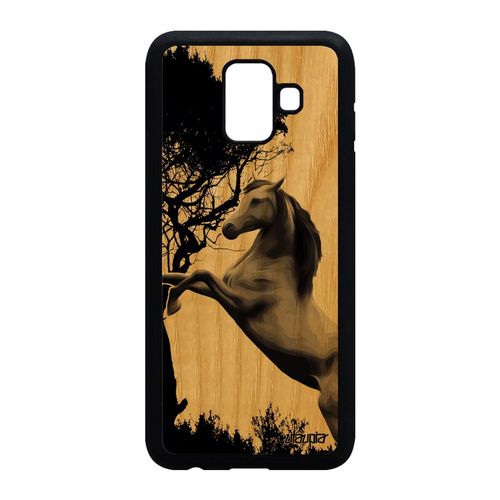 Coque Galaxy A6 2018 Bois Silicone Cheval Animal Noir Gris Cover Equitation Animaux Design Housse Nature Poney Sm-A600fn De Samsung