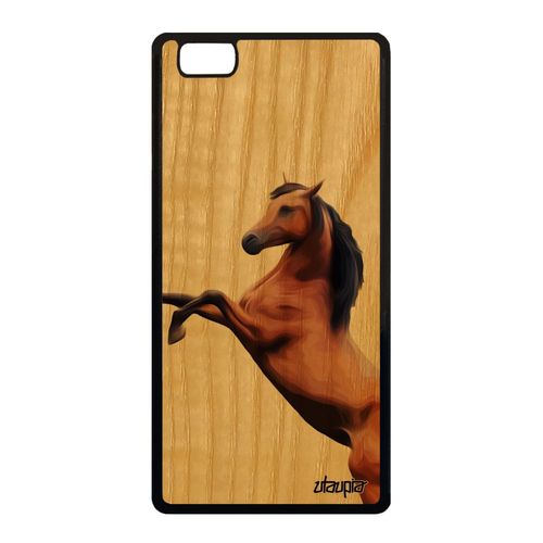 Coque Huawei P8 Lite 2015 Bois Silicone Cheval Poney Etui Animal Portable Jolie Rigide Marron Equitation Originale Design Animaux De