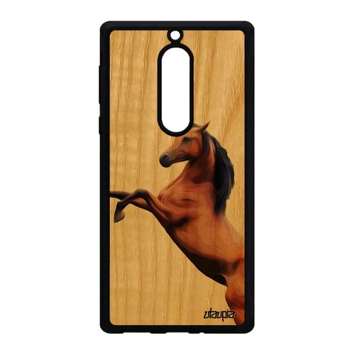 Coque Nokia 5 Bois Veritable Silicone Cheval Marron Originale Animaux Mobile Poney Frêne Animal Cover Design Equitation Jolie Housse
