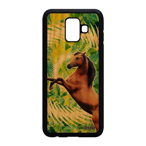 Coque En Bois Cheval Samsung Galaxy A6 2018 Silicone De Protection Frêne Telephone Poulain Smartphone Animal Animaux Antichoc Vert