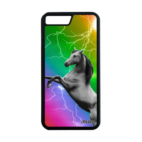 Coque Cheval Iphone 7 Plus Silicone Etui Jaune Orage Poulain 4g Housse Animal Eclair Arc En Ciel Design Poney Multicolore