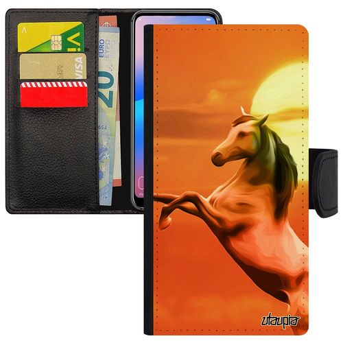 Coque Rigide Telephone Galaxy A8 2018 Portefeuille Cheval Equitation Animal Ciel Couché De Soleil Animaux Design Orange Etui Samsung