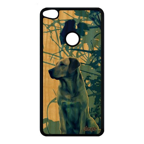 Coque Chien Huawei Honor 8 Lite En Bois Silicone Bleu Golden Retriever Design Animaux Feuilles Caoutchouc Labrador Dessin Chiot Etui