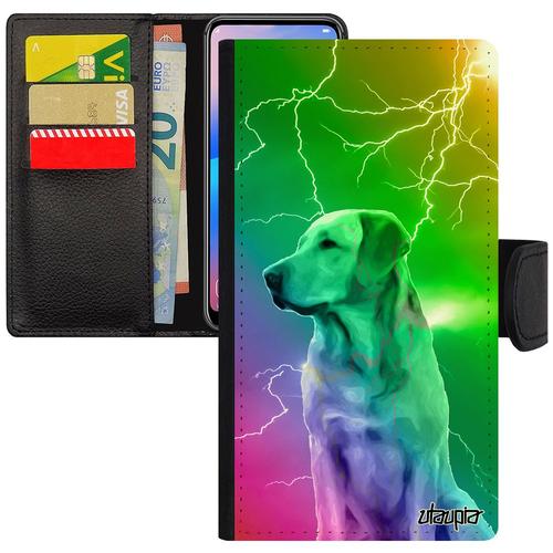 Coque Galaxy A5 2017 Cuir Rabat Chien Design Chiot Golden Retriever Animal Smartphone Animaux Leather Arc En Ciel Orage Case Samsung