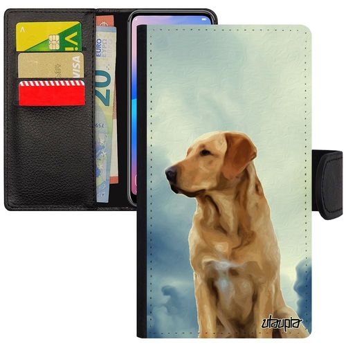 Coque Pour Iphone 7 Plus Cuir Porte Cartes Chien De Protection Bleu Animaux Smartphone Labrador Design Animal Made In France