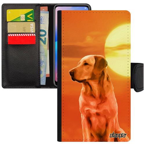 Coque Chien Pour Xiaomi Redmi Note 6 Pro Simili Cuir Orange Labrador Pochette Couché De Soleil Design De Protection Telephone Animal