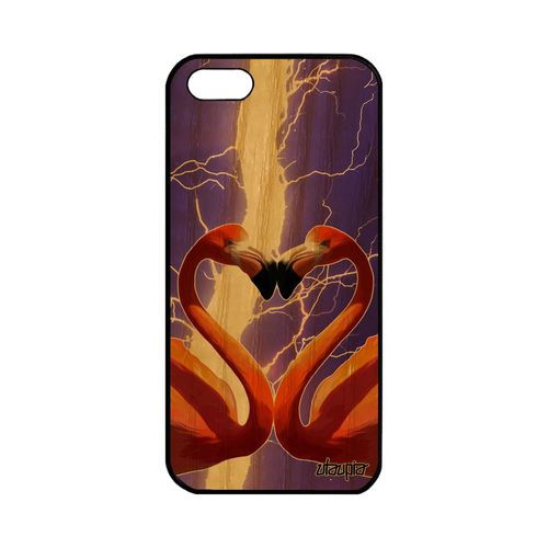 Coque Apple Iphone 5 5s Se Bois Silicone Flamand Rose Rigide Animal Housse Design Violet Animaux C¿Ur Oiseau Amour Portable Eclair