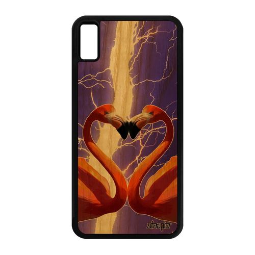 Coque Iphone Xs Max Bois Silicone Flamand Rose CUr Romantique Animal Animaux Housse Smartphone Eclair Love Violet Amour Orage