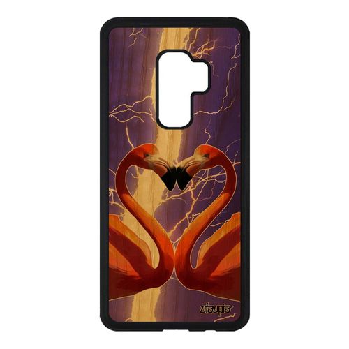 Coque Silicone Samsung Galaxy S9 Plus Bois Flamand Rose Rigide Souple Oiseau Romantique Love Animal CUr Amour Antichoc Cover Design