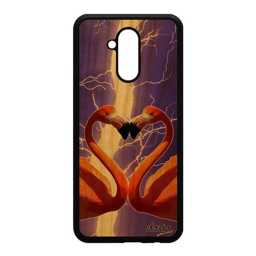 Coque En Bois Silicone Pour Huawei Mate 20 Lite Flamand Rose Amour Eclair Animaux Animal CUr Romantique Etui Orage Design Oiseau De