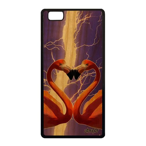 Coque Flamand Rose Huawei P8 Lite 2015 Bois Silicone C¿Ur Bumper Orage Eclair Oiseau Design Etui Animal Case Amour Romantique Love
