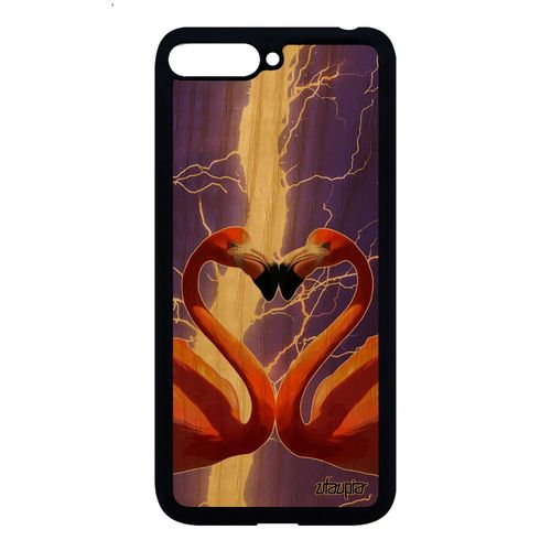 Coque Huawei Y6 2018 Bois Silicone Flamand Rose Animal Oiseau Telephone Romantique Orage Amour Solide Case C¿Ur Bumper Design Violet