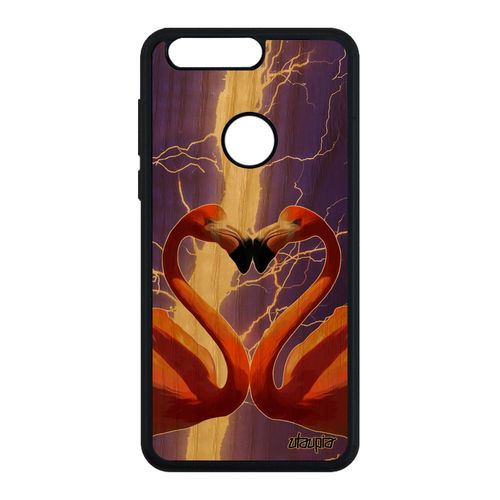 Coque Honor 8 Bois Silicone Flamand Rose Oiseau Romantique Animal Design Amour Smartphone Animaux Orage Housse C¿Ur Love Eclair Etui